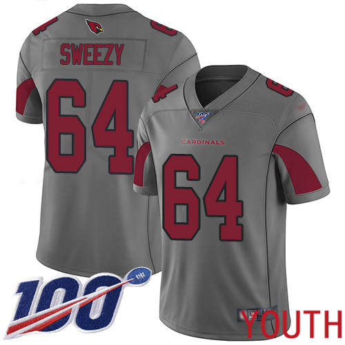 Arizona Cardinals Limited Silver Youth J.R. Sweezy Jersey NFL Football 64 100th Season Inverted Legend